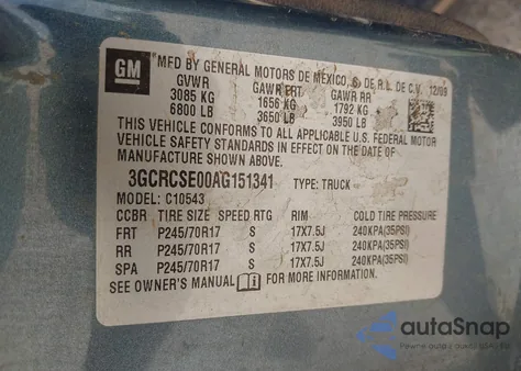 2010 Chevrolet Silverado 1500 Lt from USA, damaged, VIN 3GCRCSE00AG151341